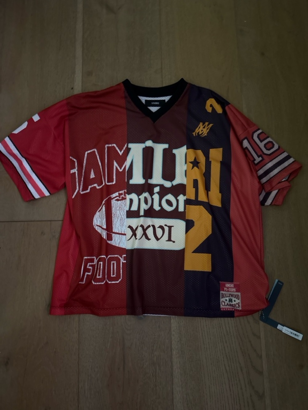 AMIRI Red Multicolor Mesh Panel Football  Jersey
